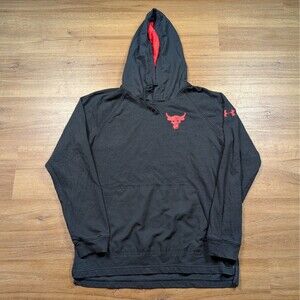 Under Armour Project Rock Hoodie Mens Large Black Red Bull Snake Logo Activewear